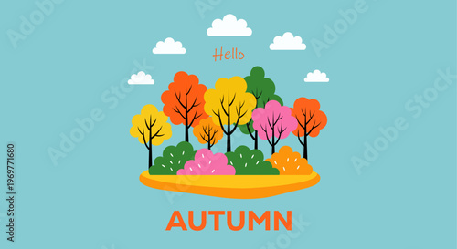 Autumn Season Trees Colorful Forest Flat Design Illustration