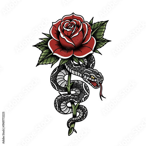 Snake Wrapped Around Red Rose