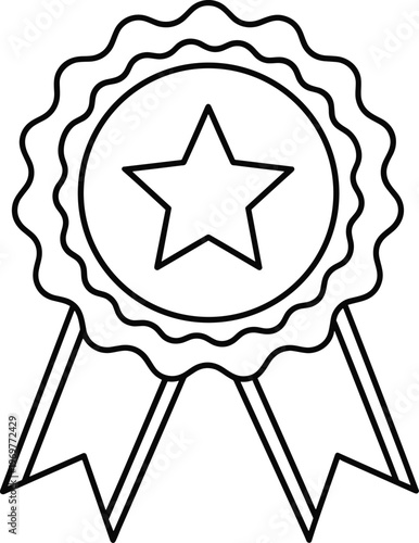 Award badge ribbon icon with star symbol isolated on white background for achievement, quality certification, winner recognition and excellence award concepts