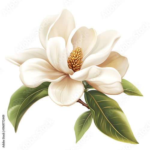 Magnolia Blossom Vector Illustration Isolated White