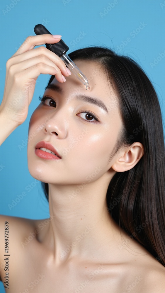 Fototapeta premium Serene Asian Model Applying Premium Serum