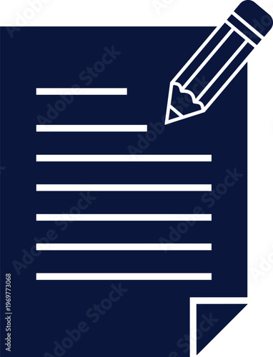 Document with pencil icon representing writing, editing and note taking concept isolated on white background for office, education and content creation design
