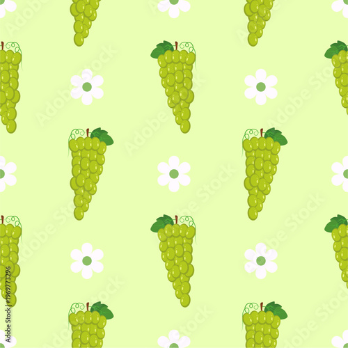 Grape seamless pattern with flower and leaves decoration. Fruit vector illustration. Can be used for wallpaper, paper wrapping, decoration and fashin fabric