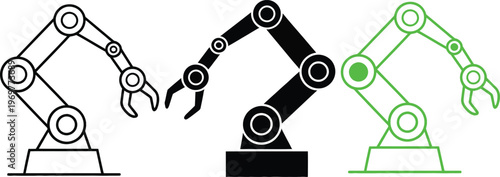 Three robotic arms demonstrating different mechanical designs and configurations