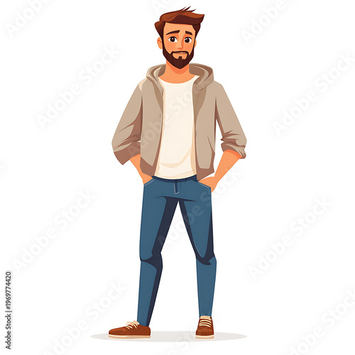 Casually Dressed Man Standing Vector Illustration