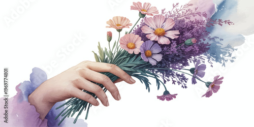 woman holding bouquet of flowers in hands