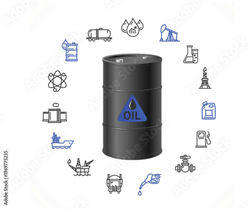 Oil barrel with oil barrels,Petroleum energy concept vector illustration,Oil barrel and drilling rig vector design,Crude oil extraction and refinery vector