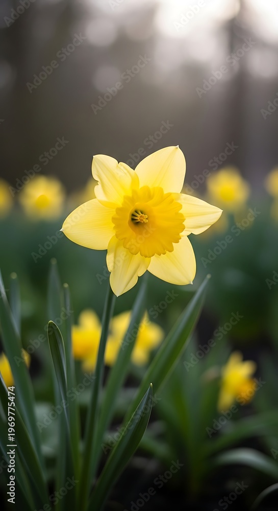 Obraz premium Vibrant Yellow Daffodil in Blooming Field.