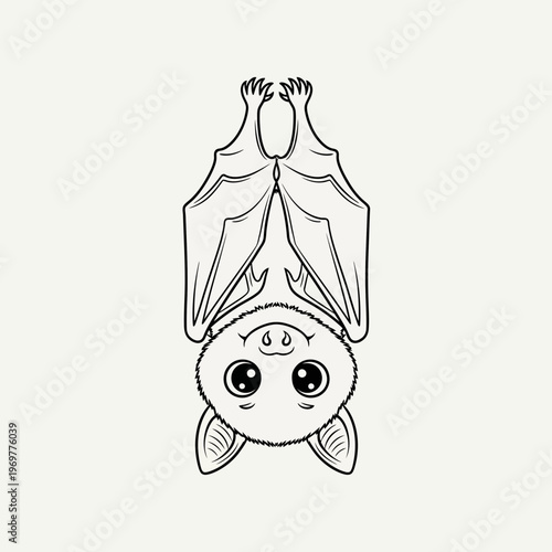 Cute Bat Hanging Upside Down Cartoon Drawing