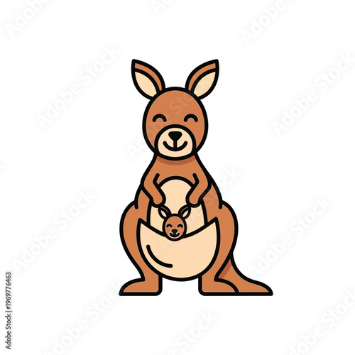 Cute Kangaroo with Baby in Pouch Cartoon Illustration
