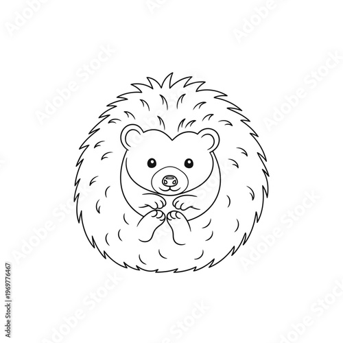 Cute Hedgehog Rolling Up In Ball Line Art