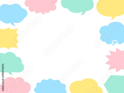 色々な形のカラフルな吹き出しが囲むフレーム