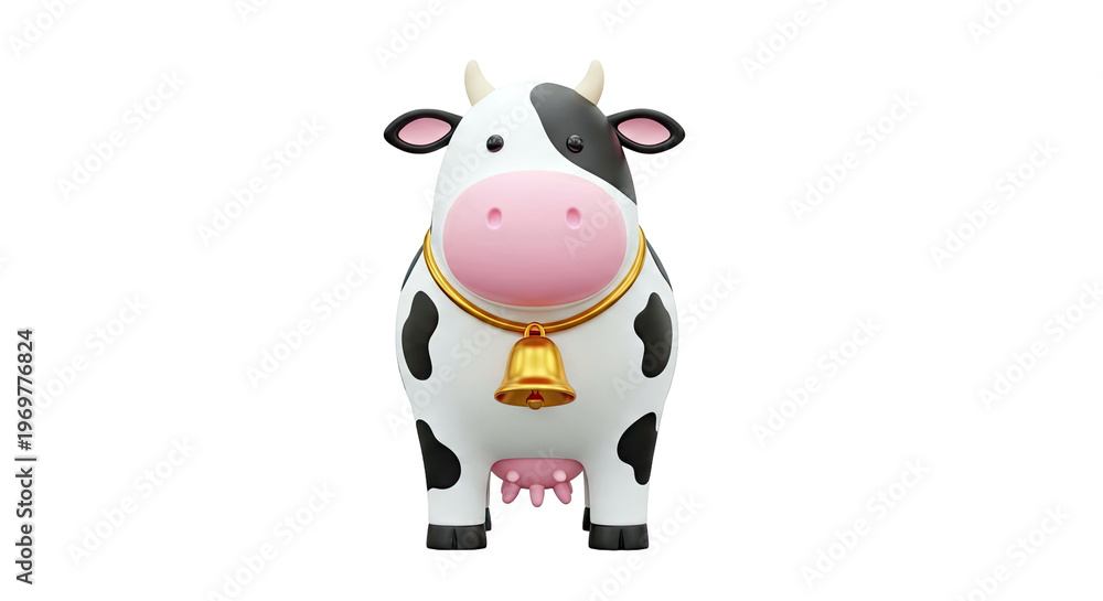 Fototapeta premium Cartoon Cow with Bell and Gold Necklace