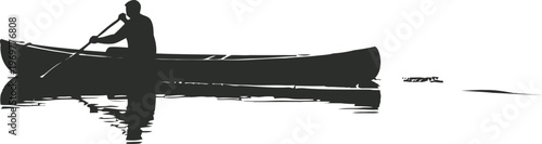 Minimalist Boat Rowing on Calm Lake Silhouette