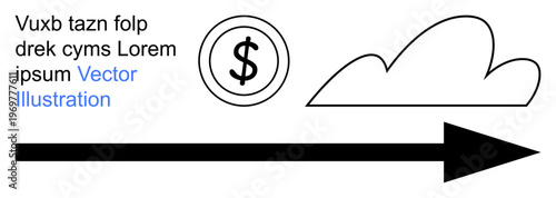 Financial growth, direction, progress, cloud computing, monetary planning, business strategy. A dollar sign, cloud and arrow illustrated. Financial growth and direction conceptual framework
