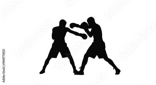 Two boxers in fighting stance with gloves punching each other