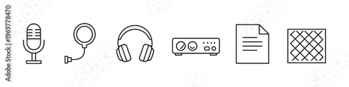 Essential audio equipment icons for music production or podcasting