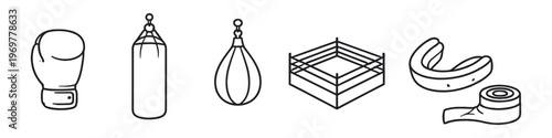 Illustrative boxing equipment and accessories in a minimalistic style