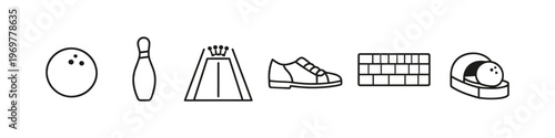 Collection of bowling icons representing game elements and equipment