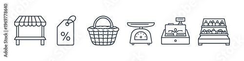 Collection of market and shopping icons for retail and commerce