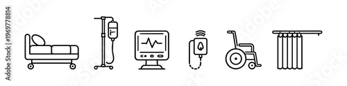 Collection of medical equipment icons for hospital and healthcare settings