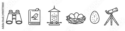 Collection of icons representing bird watching and nature observation activities