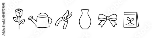 Collection of simple line art icons for gardening and floral arrangements