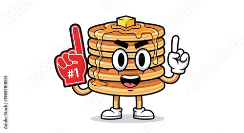 Pancake Stack Mascot with Number One Foam Finger.