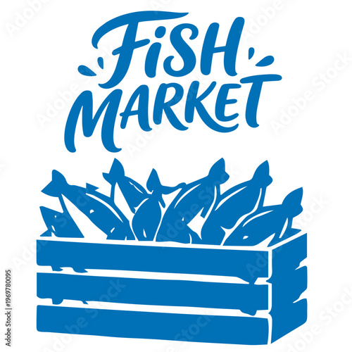 Fish market crate full of fresh fish seafood storage illustration
