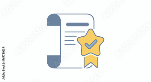 Illustration depicting a certificate with a star, representing quality and approval, or verified