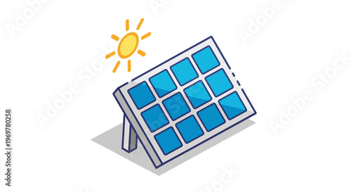 Illustration depicting a solar panel harnessing energy from the sun in minimalist style