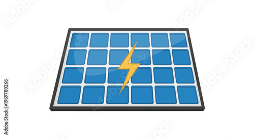 Illustration depicting a solar panel with a lightning bolt emphasizing renewable energy
