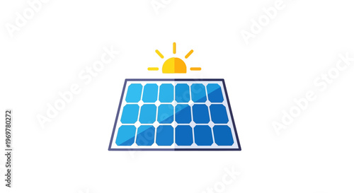 Illustration depicting a solar panel with the sun signifying renewable energy and sustainable power