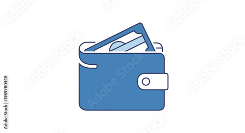 Illustration of a blue wallet with money inside against a white background perfectly.