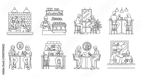 People enjoying coffee and working in a cozy cafe setting