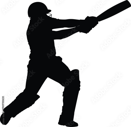 Cricket player silhouette, batsman in action, sports vector artwork, dynamic athletic design, modern decorative motif, energetic background illustration