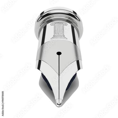 Close-up of a silver fountain pen nib on white