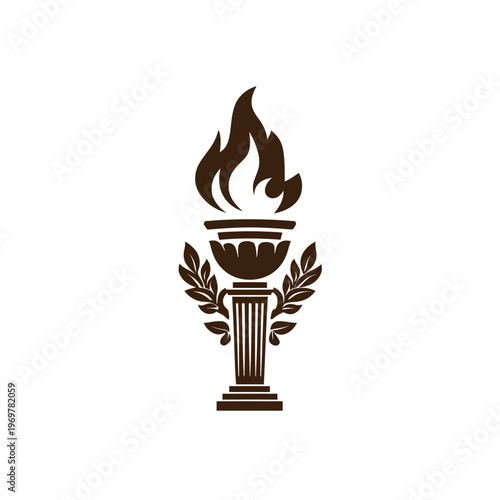 Classic torch symbol with flames and laurel leaves