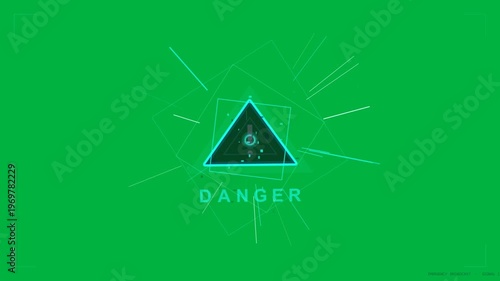 Radial burst sparking, cyan warning triangle animating HUD scan, showing DANGER on transparent