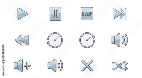 Media player control buttons icon set