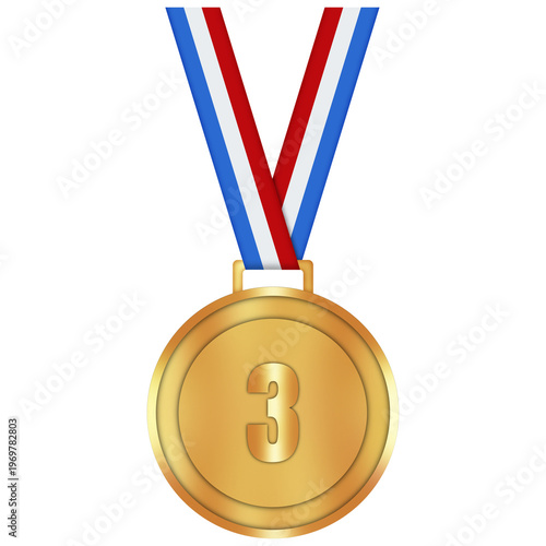 Luxury Bronze Number 3 Medal with Ribbon on Transparent Background – Third Place Winner Award Badge for School Graduation, Sports and Corporate Awards, Achievement Medal Clip Art PNG