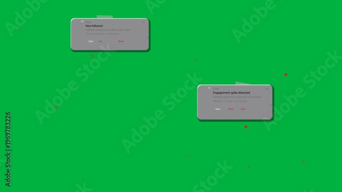 Notification cards fading and sliding in on load, stacking to show engagement on transparent canvas