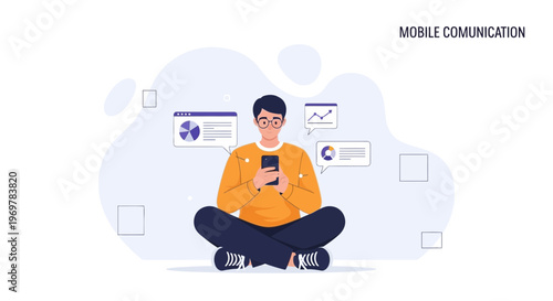 Man Using Smartphone for Mobile Communication and Data Analysis