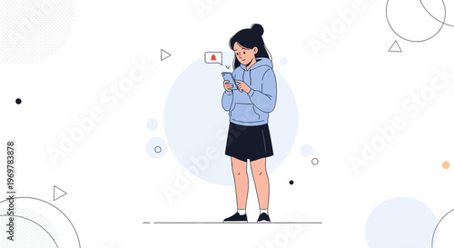 Sad Girl Looking at Phone with Notification Alert, Anxiety, Bad News