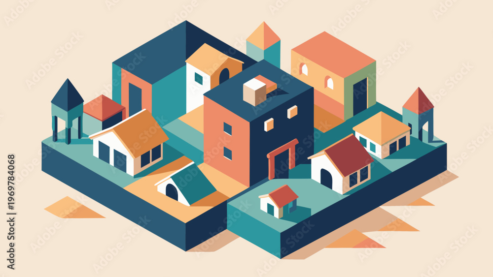 Fototapeta premium Abstract Geometric Houses Layout Flat Vector