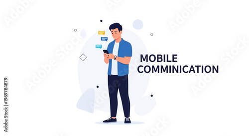 Man using smartphone for mobile communication, sending messages, modern lifestyle