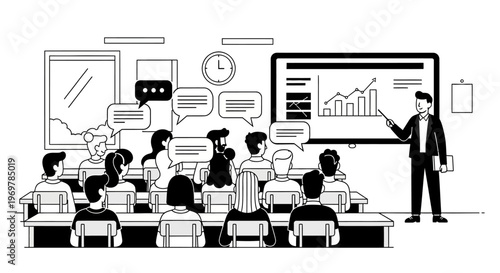 Businessman giving presentation to audience.