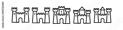 Clean Line Medieval Castle and Fortress Icons Set