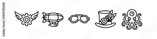 Hand Drawn Steampunk Fantasy Icons Set
