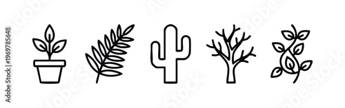 Hand Drawn Houseplants and Nature Icons Set